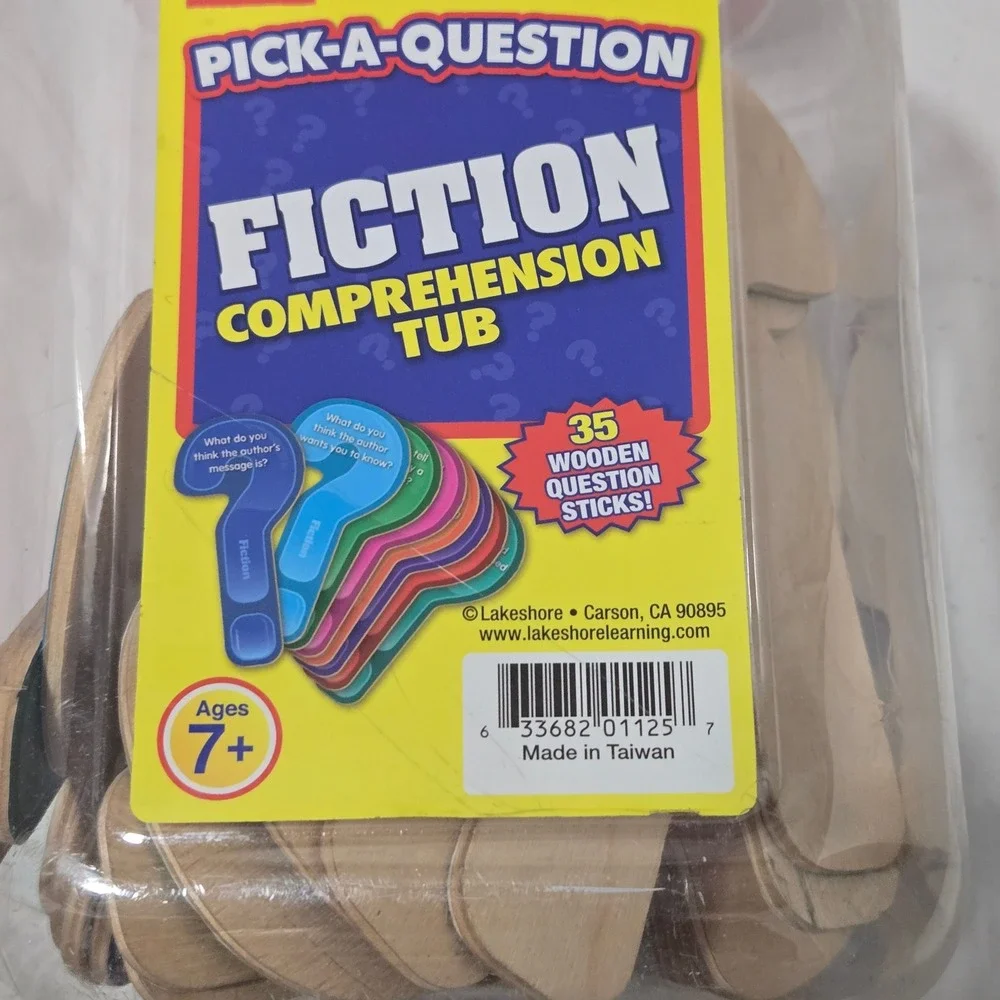Lakeshore Pick-A-Question Fiction Comprehension Tub PP887 35 Wooden Sticks